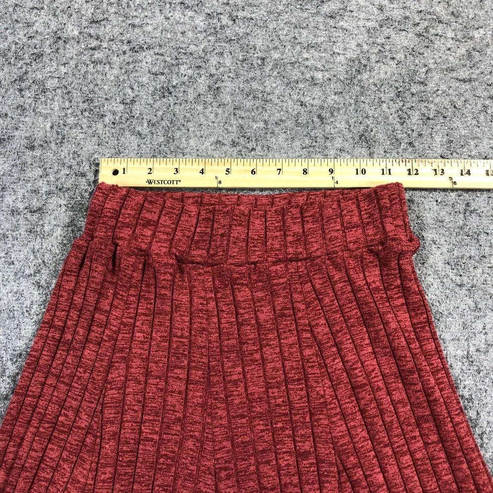 Anthropologie Skirt Womens XS Red Ribbed Knit Flare Ruffle Hem Midi Stretch Date